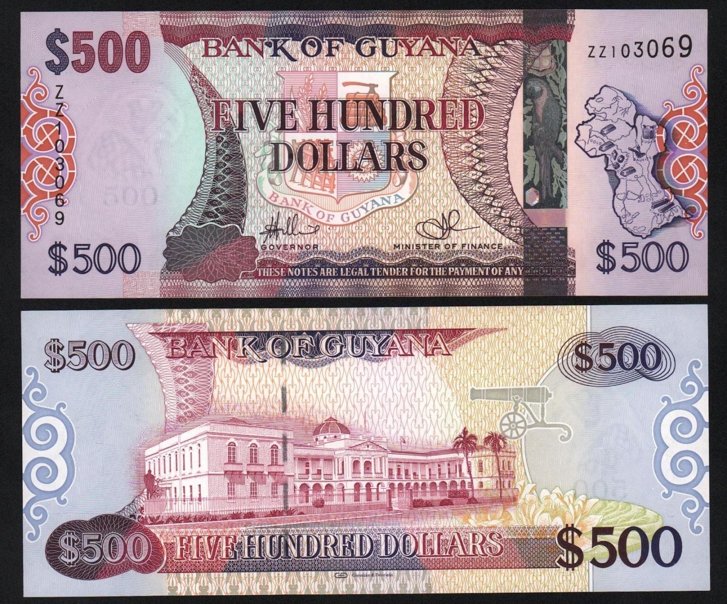 Банкнота Гайана 500 долларов 2011 год Серия замещения UNC! от Аукциона Значки и Знаки