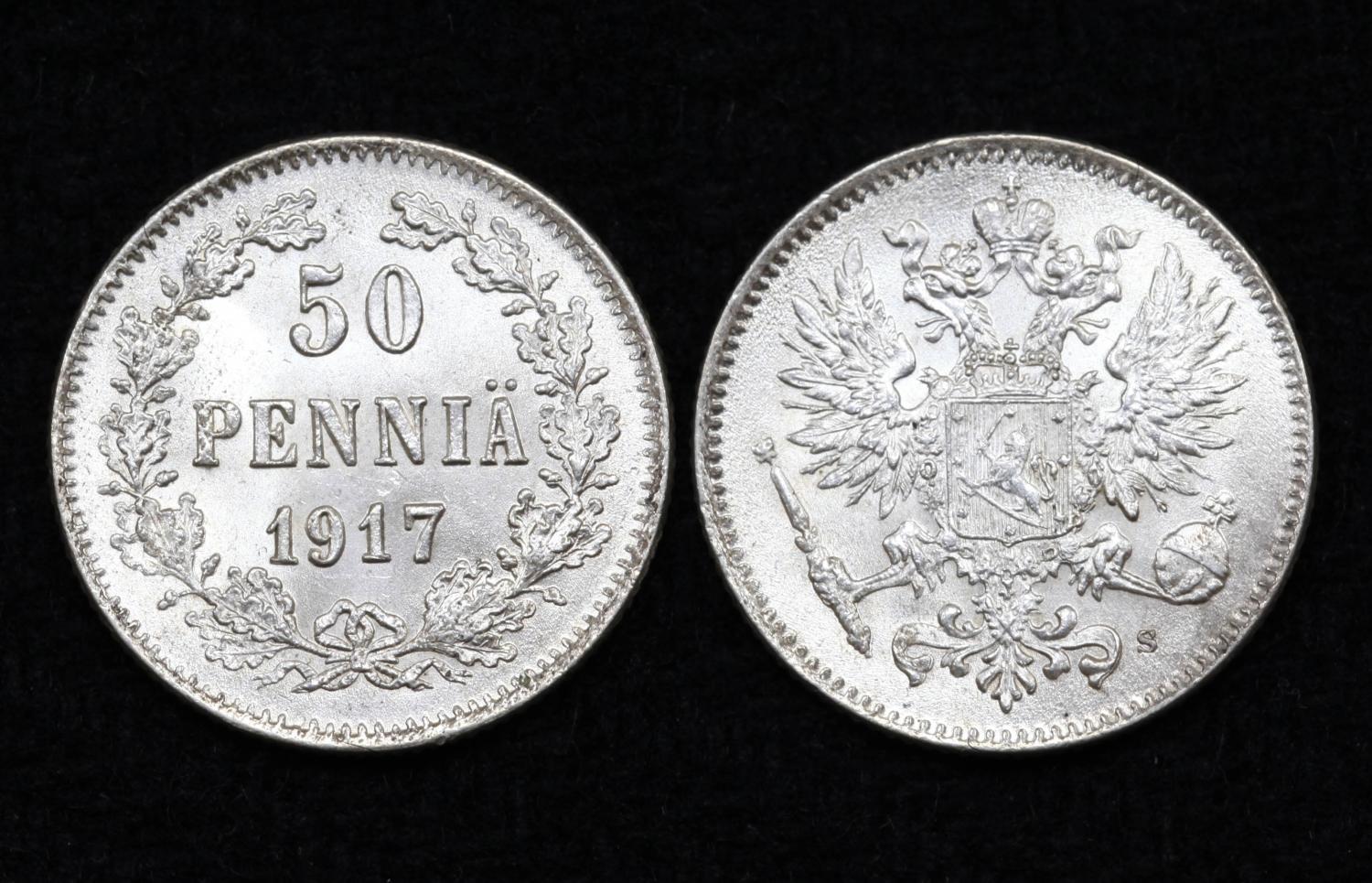 Монета Россия империя Финляндия 50 пенни 1917 год S С короной ( 43 ) от Аукциона Значки и Знаки