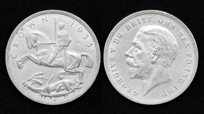 Монета Великобритания 1 крона 1935 год 25 лет правлению Короля Георга V /медальное соотношение сторон (25) Монета Великобритания 1 крона 1935 год 25 лет правлению Короля Георга V /медальное соотношение сторон (25)