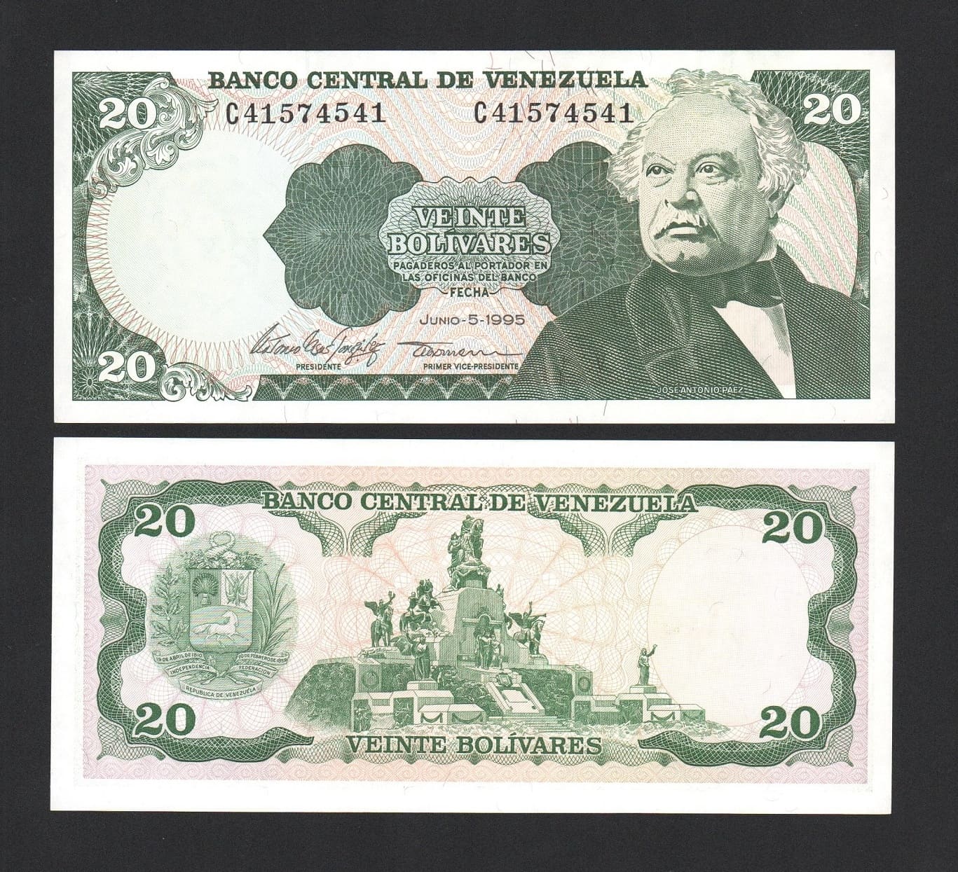 Банкнота Венесуэла 20 боливаров 1995 год UNC!