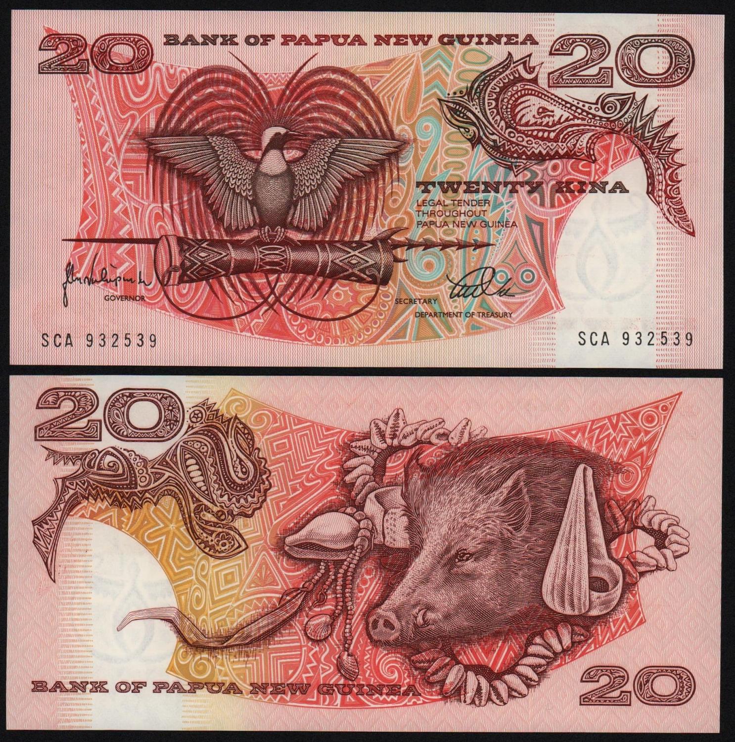 Банкнота Папуа-Новая Гвинея 20 кина 1998 год UNC! от Аукциона Значки и Знаки