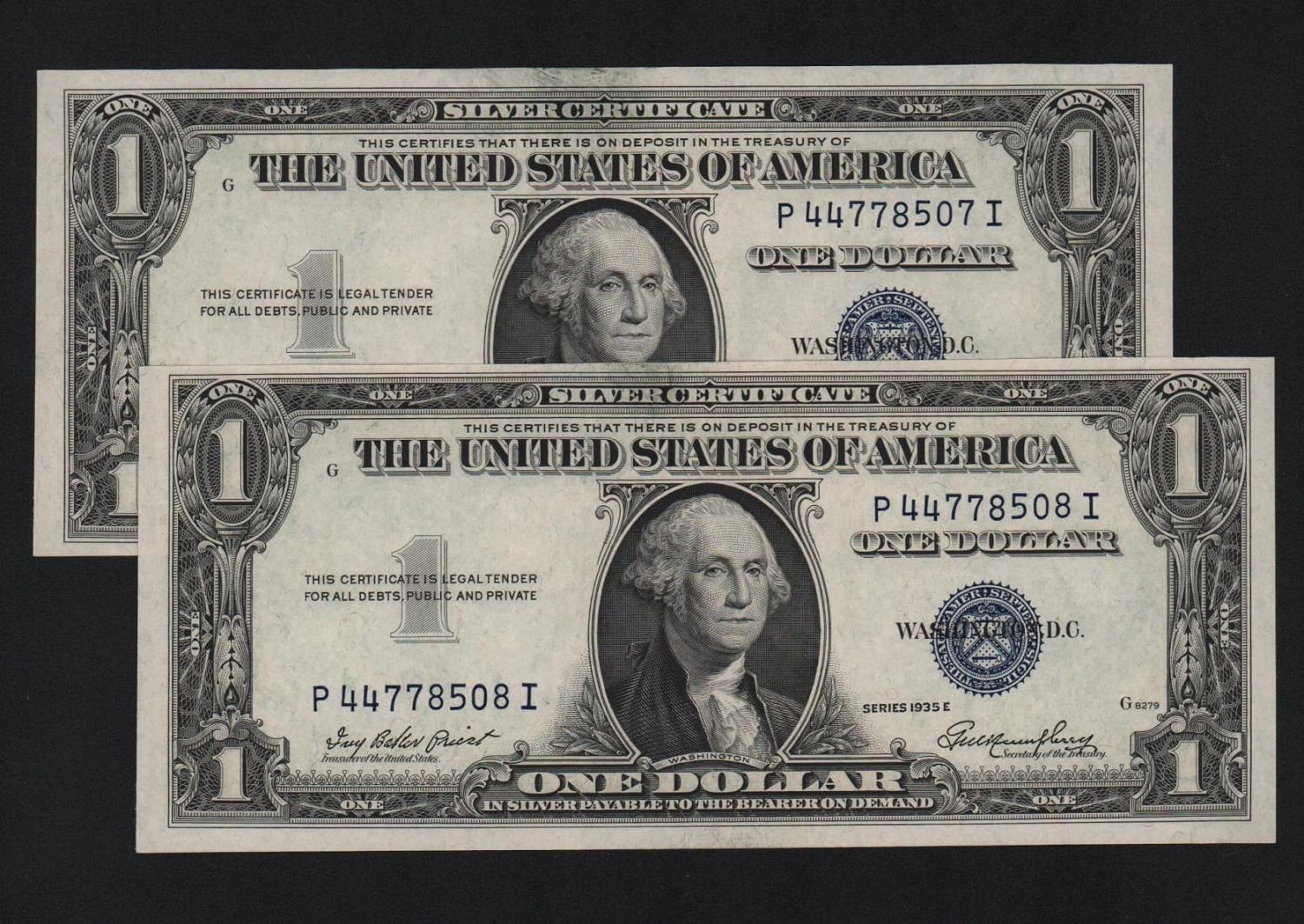 США 1 доллар 1935 год Литеры PI подпись Джордж Мэгоффин Хамфри UNC! 2 номера подряд! от Аукциона Значки и Знаки
