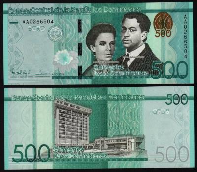 Банкнота Доминикана 500 песо 2014 год UNC!