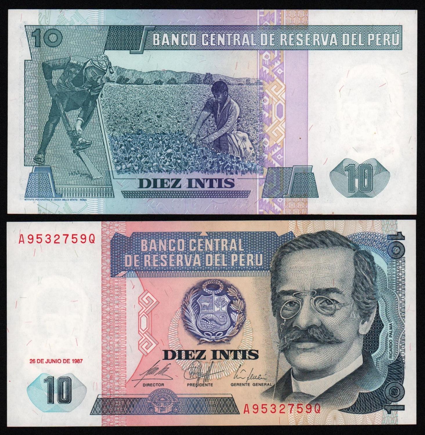 Банкнота Перу 10 инти 1987 год UNC!  от Аукциона Значки и Знаки