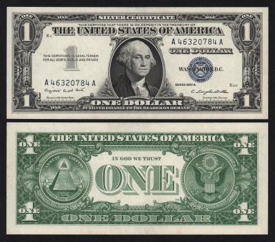 Банкнота США 1 доллар 1957 год Литеры АА подпись Кларенс Дуглас Диллон UNC!