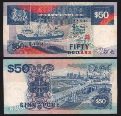 Банкнота Сингапур 50 долларов 1987 год UNC-!