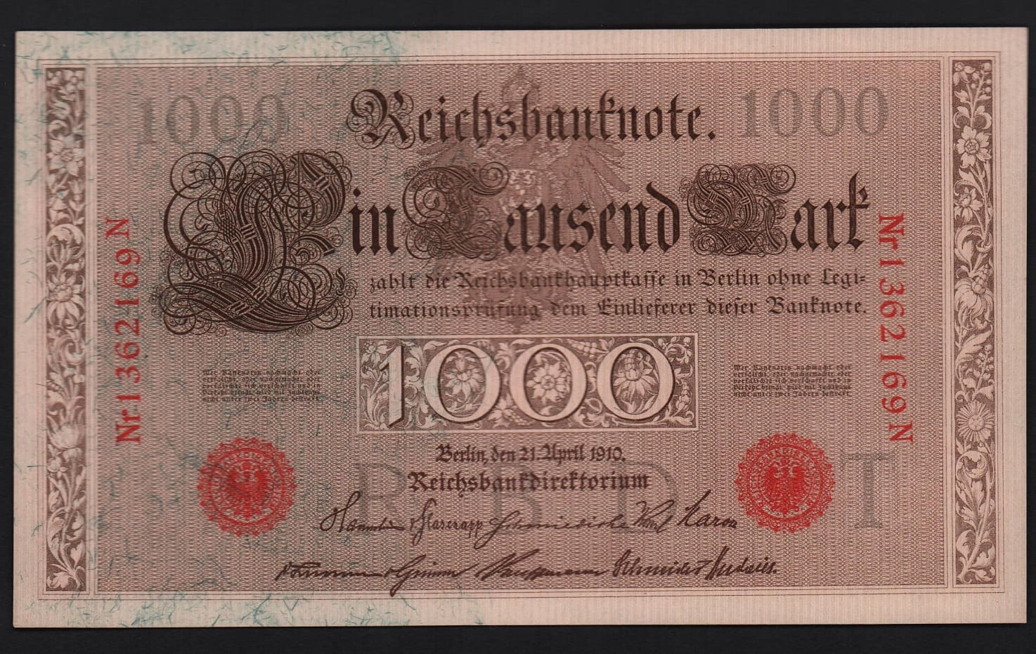 Банкнота Германия 1000 марок 1910 год красная печать, UNC! от Аукциона Значки и Знаки