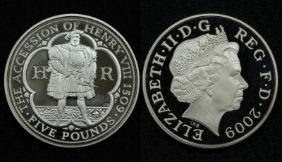 Монета Великобритания 5 фунтов 2009 год 500 лет со дня восхождения Генриха VIII, PROOF! (№5)