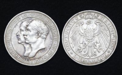 Серебряная монета Германская империя Пруссия 3 марки 1911 год Бреславский университет ( 15 )