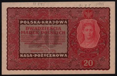 Банкнота Польша 20 марок 1919 год 2 серия XF!