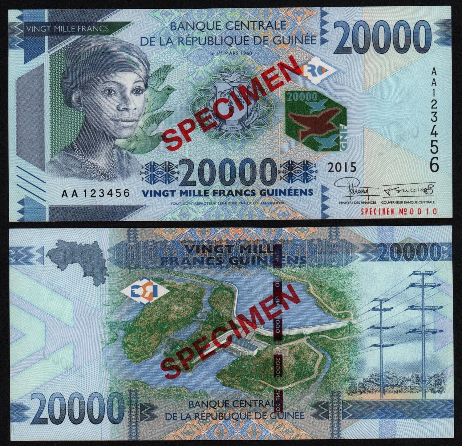 Банкнота Гвинея 20000 франков 2015 год ОБРАЗЕЦ UNC! от Аукциона Значки и Знаки