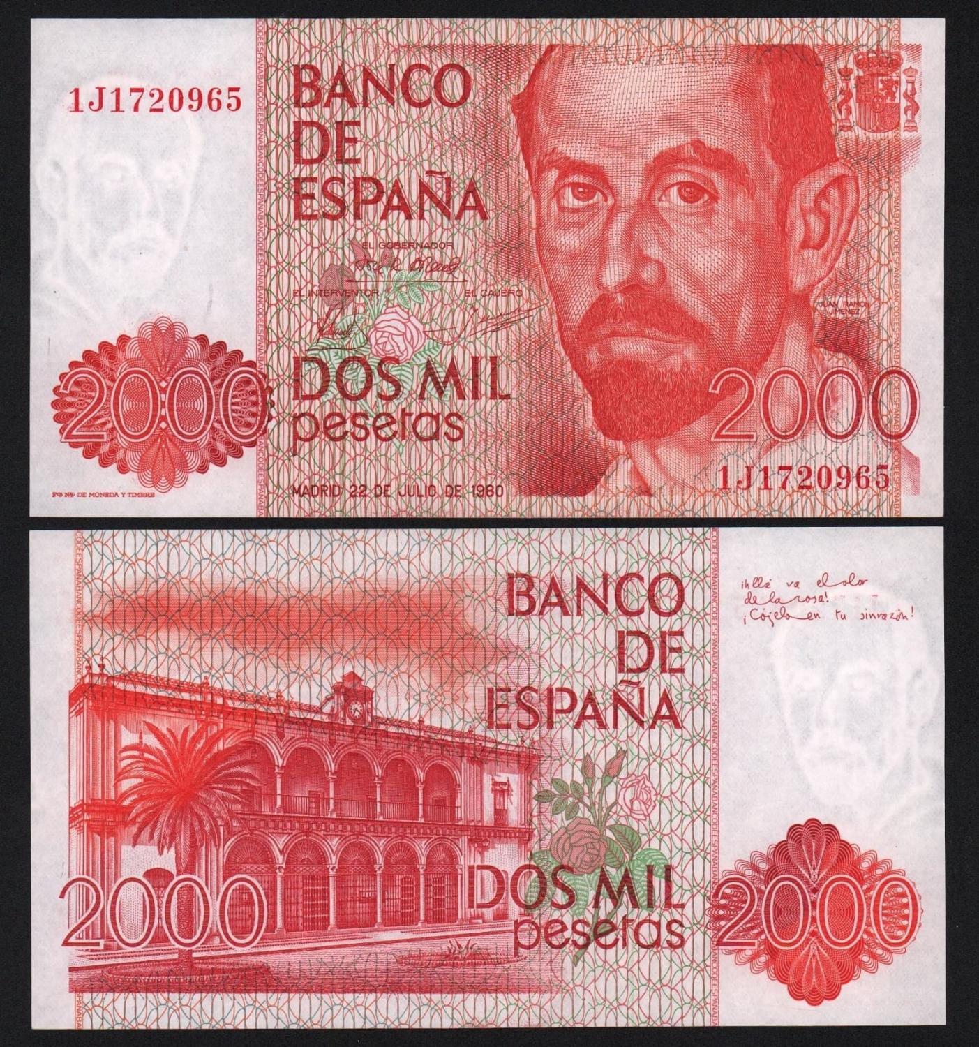 Банкнота Испания 2000 песет 1980 год UNC! от Аукциона Значки и Знаки