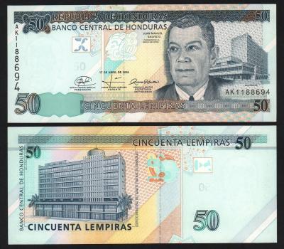 Банкнота Гондурас 50 лемпир 2008 год UNC!