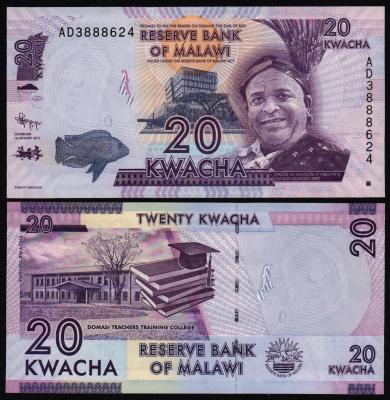 Банкнота Малави 20 квача 2012 год UNC!