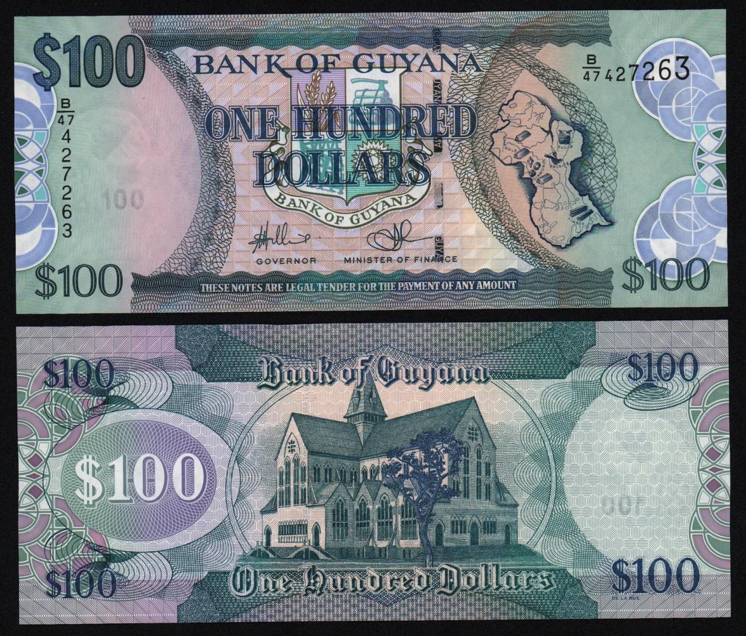 Банкнота Гайана 100 долларов 2012 год UNC! от Аукциона Значки и Знаки
