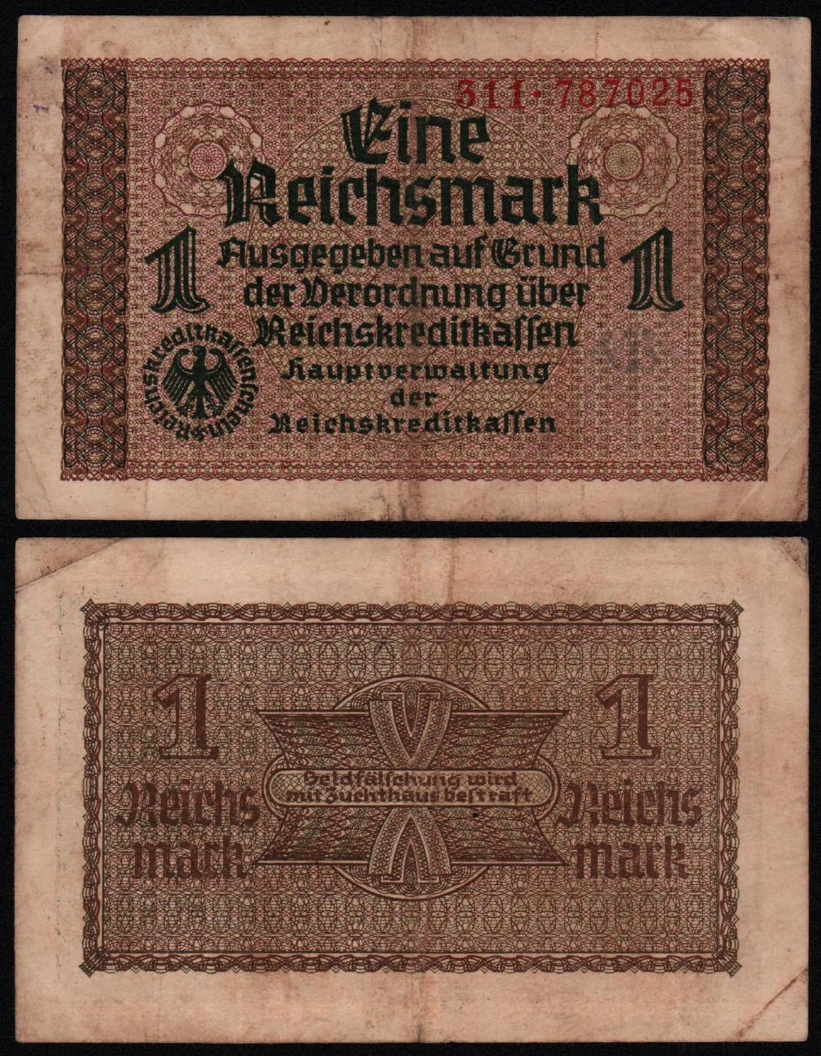Банкнота Германия 1 рейхсмарка 1939-1945 гга. Из оборота! от Аукциона Значки и Знаки