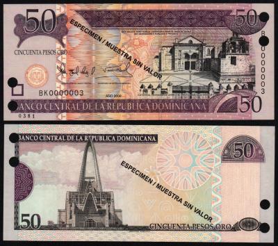 Банкнота Доминикана 50 песо 2008 год UNC! ОБРАЗЕЦ!