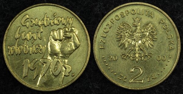 Купить Польша 2 злотых 2000 год 30 лет со дня Декабрьских событий 1970 года (10)