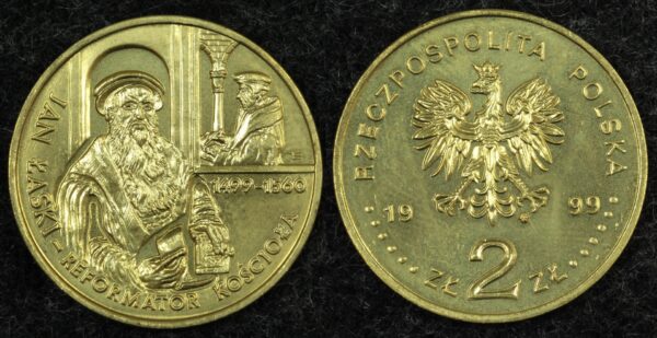 Купить Польша 2 злотых 1999 год 500 лет со дня рождения Яна Лаского (№13)
