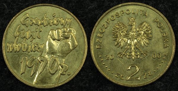 Купить Польша 2 злотых 2000 год 30 лет со дня Декабрьских событий 1970 года (№24)