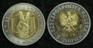 Купить Польша 5 злотых 2014 год 25 лет свободе (№28)