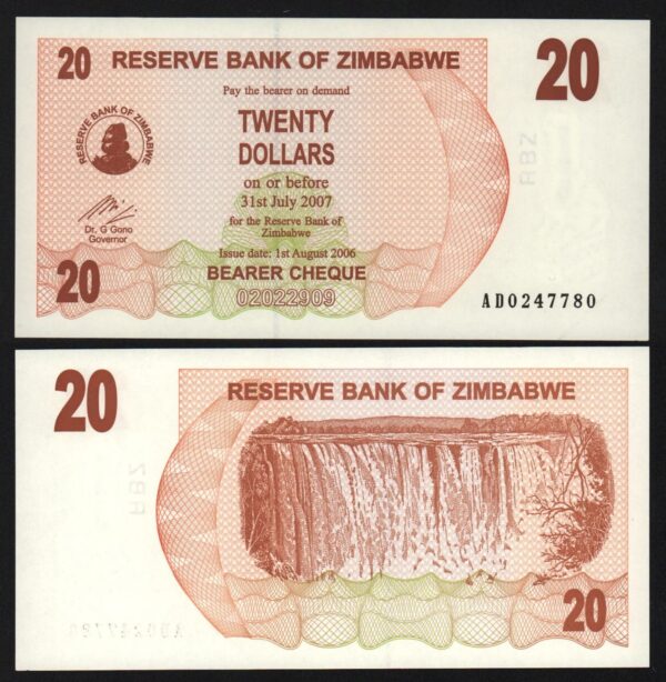 Купить Зимбабве 20 долларов 2007