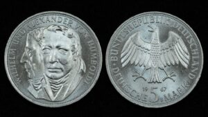 Купить Германия 5 марок 1967 год 200 лет со дня рождения Вильгельма и Александра фон Гумбольдтов (№59)