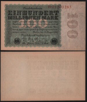 Купить Германия 100000000 марок 1923 год UNC! Из пачки, номера будут отличаться!