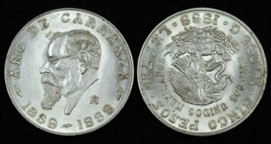 Купить Мексика 5 песо 1959 год 100 лет со дня рождения Венустиано Карранса (№362)