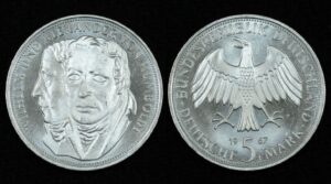 Купить Германия 5 марок 1967 год 200 лет со дня рождения Вильгельма и Александра фон Гумбольдтов (№366)