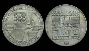 Купить Австрия 100 шиллингов 1976 год XII зимние Олимпийские Игры, Инсбрук 1976 (№296)