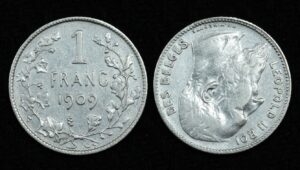Купить Бельгия 1 франк 1909 год Надпись на французском-'DES BELGES' (№433)