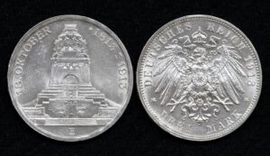 купить Германская империя Саксония 3 марки 1913 год 100 лет Битве народов