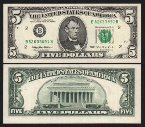 купить Банкнота США 5 долларов 1995 год B / Нью-Йорк UNC!