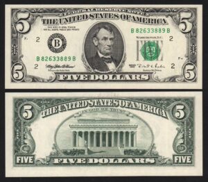 купить Банкнота США 5 долларов 1995 год B / Нью-Йорк